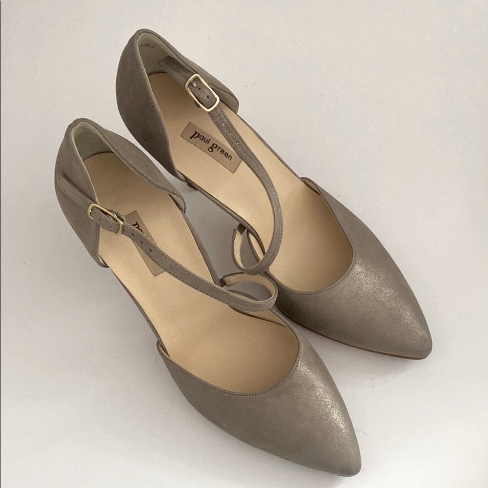 Paul Green Leather Strap Pumps Heels Tan US size 7 Feminine Elegant Retro